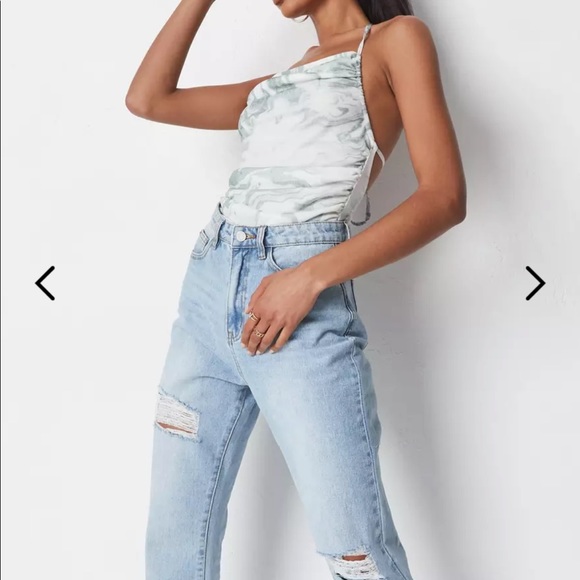 Missguided slinky ruched print halter top bodysuit - Picture 2 of 7